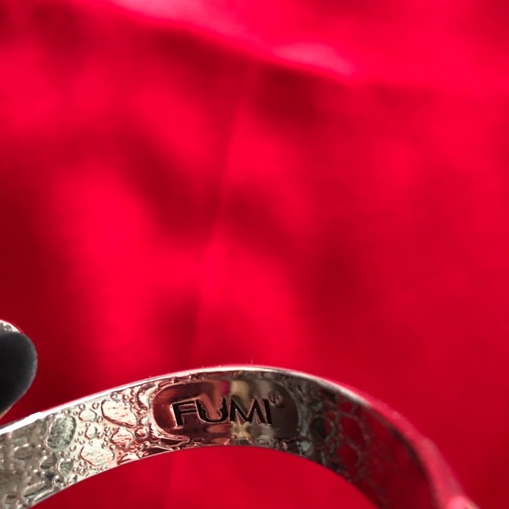 Fumi Silver tone with white inlay cuff bracelet - Picture 3 of 5